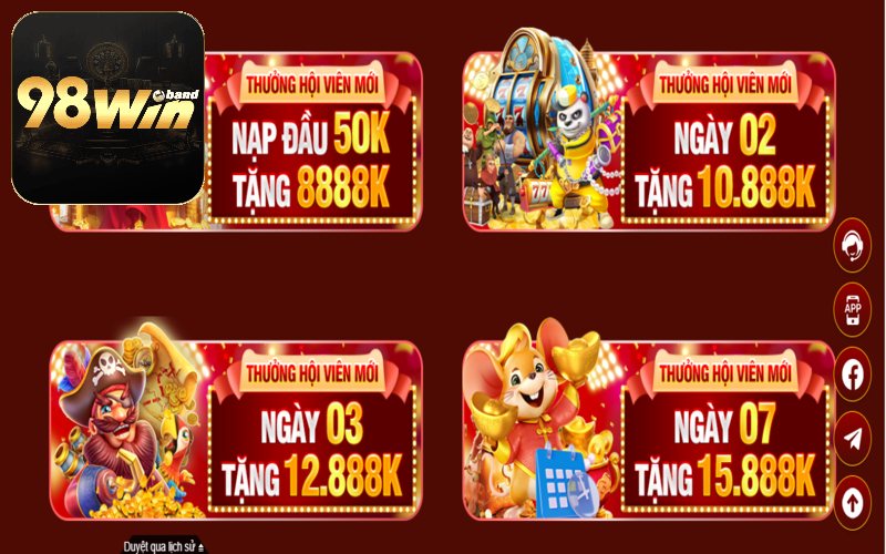 Tham gia nhận khuyến mãi 98Win cơ hội nhận nhiều giftcode